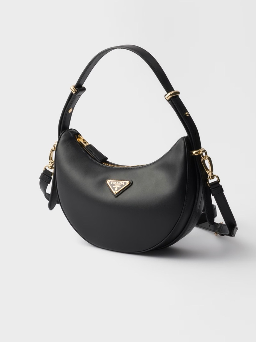 Black Leather Crescent Shoulder Bag